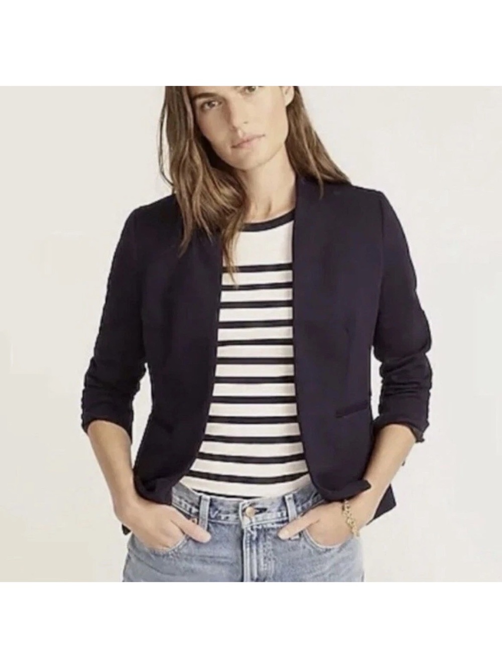 J. Crew 365 Going Out Blazer Women’s Sz 4 Black Stretch Collarless Twill Career